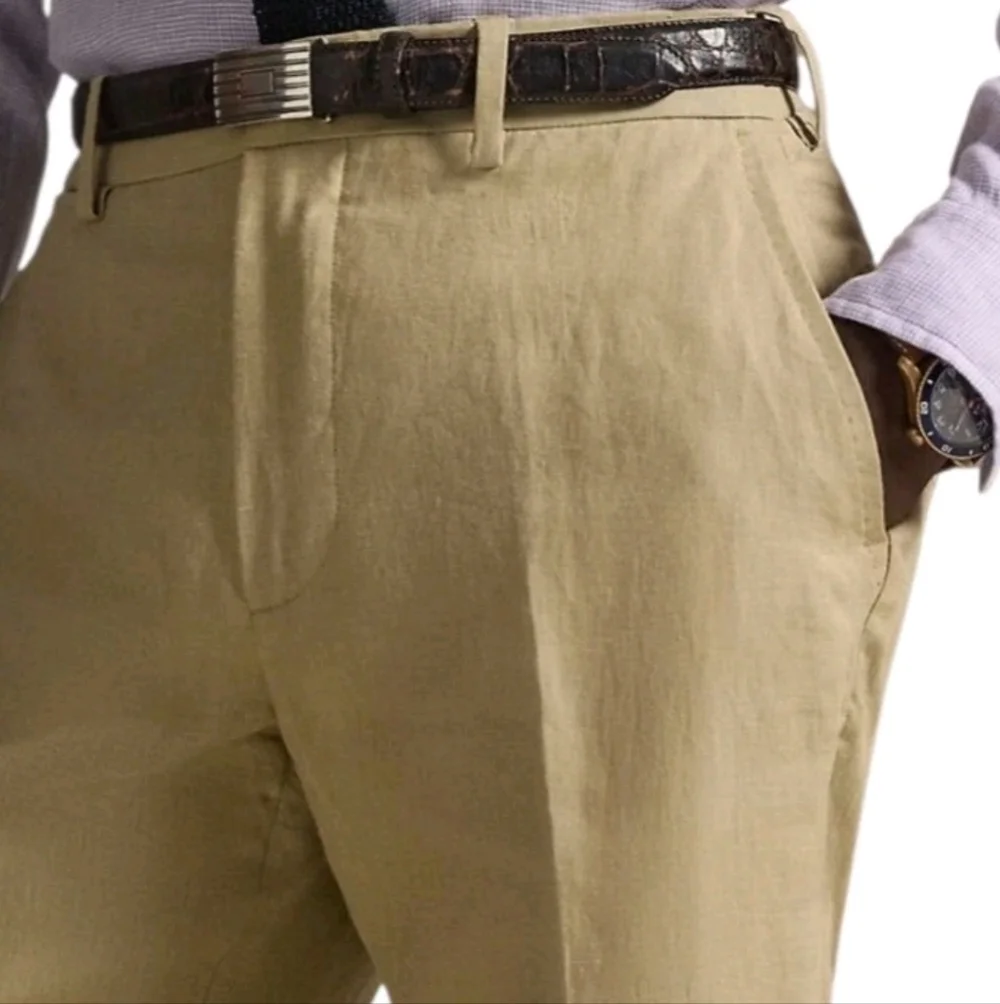Polo Ralph Lauren Men Pants Size 42 X 30 Coastal Beige Linen Suit Trouser New